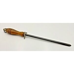Vintage Knife Sharpening‎ Honing Steel Rod Wood Handle 15 Inch